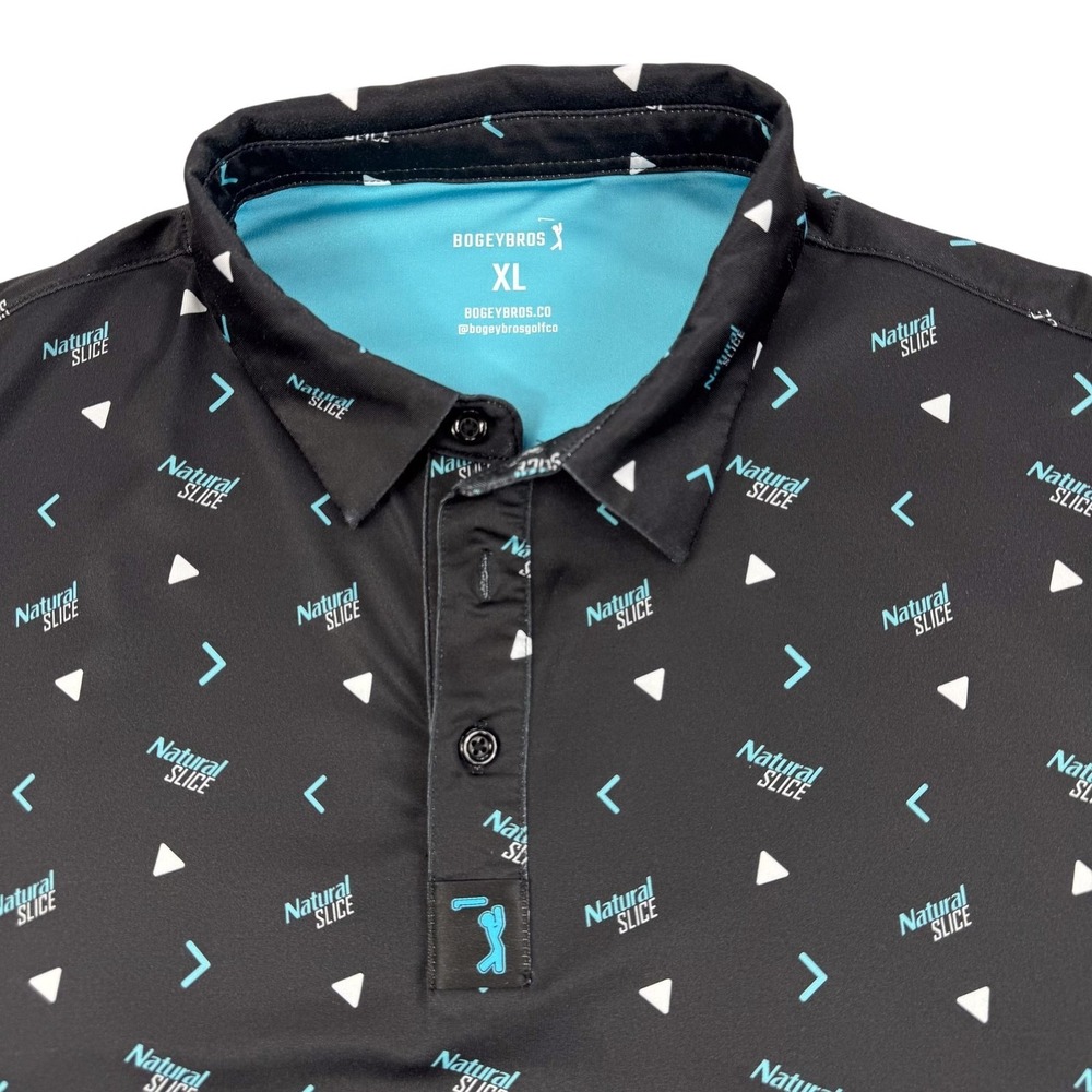 BogeyBros Polo Shirt Mens XL Black Natural Slice Golf Performance Allover Print